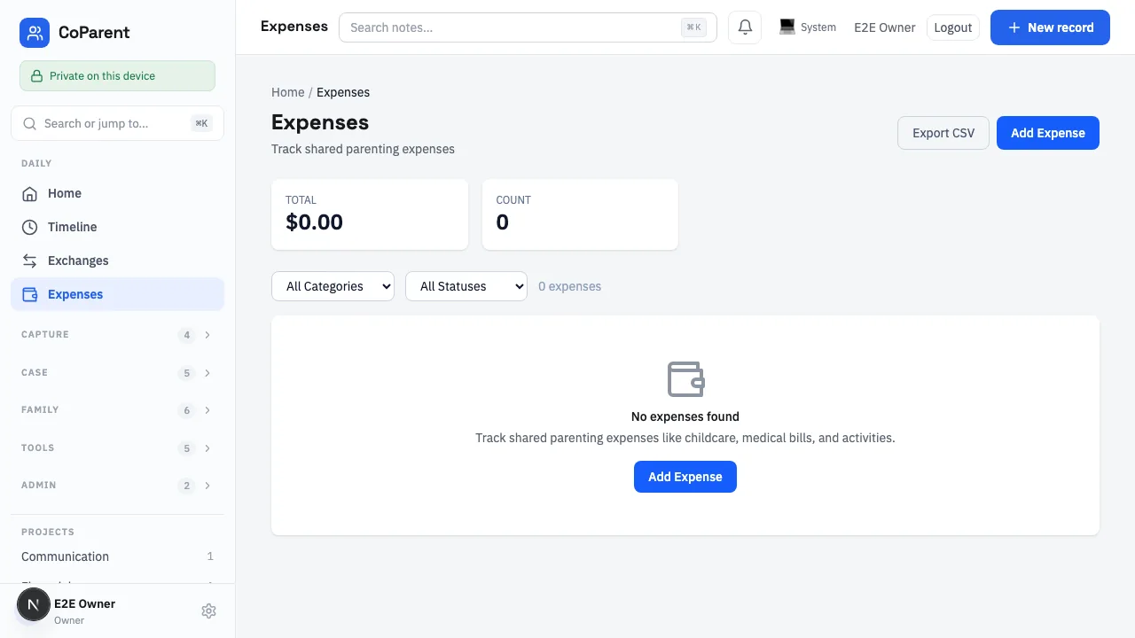 CPS expenses screen